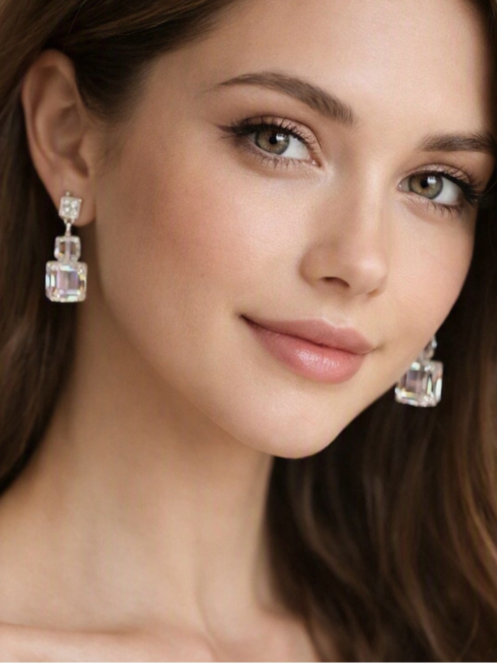 Stunning cubed Swarovski authentic silver finish dangle earrings clip on